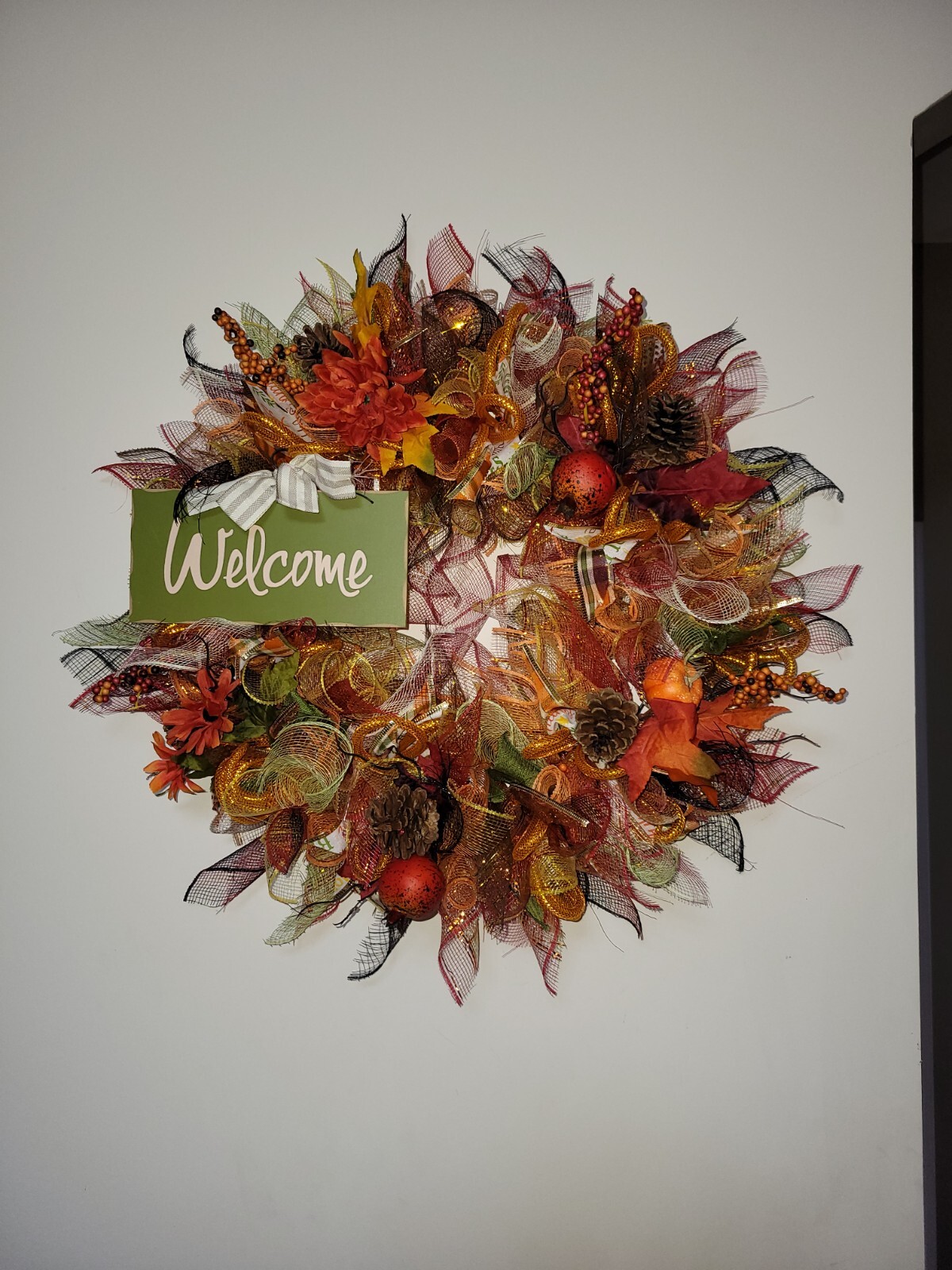 WELCOME autumn Spring Mesh Front Door Wreath Wall Decor Bright colors large