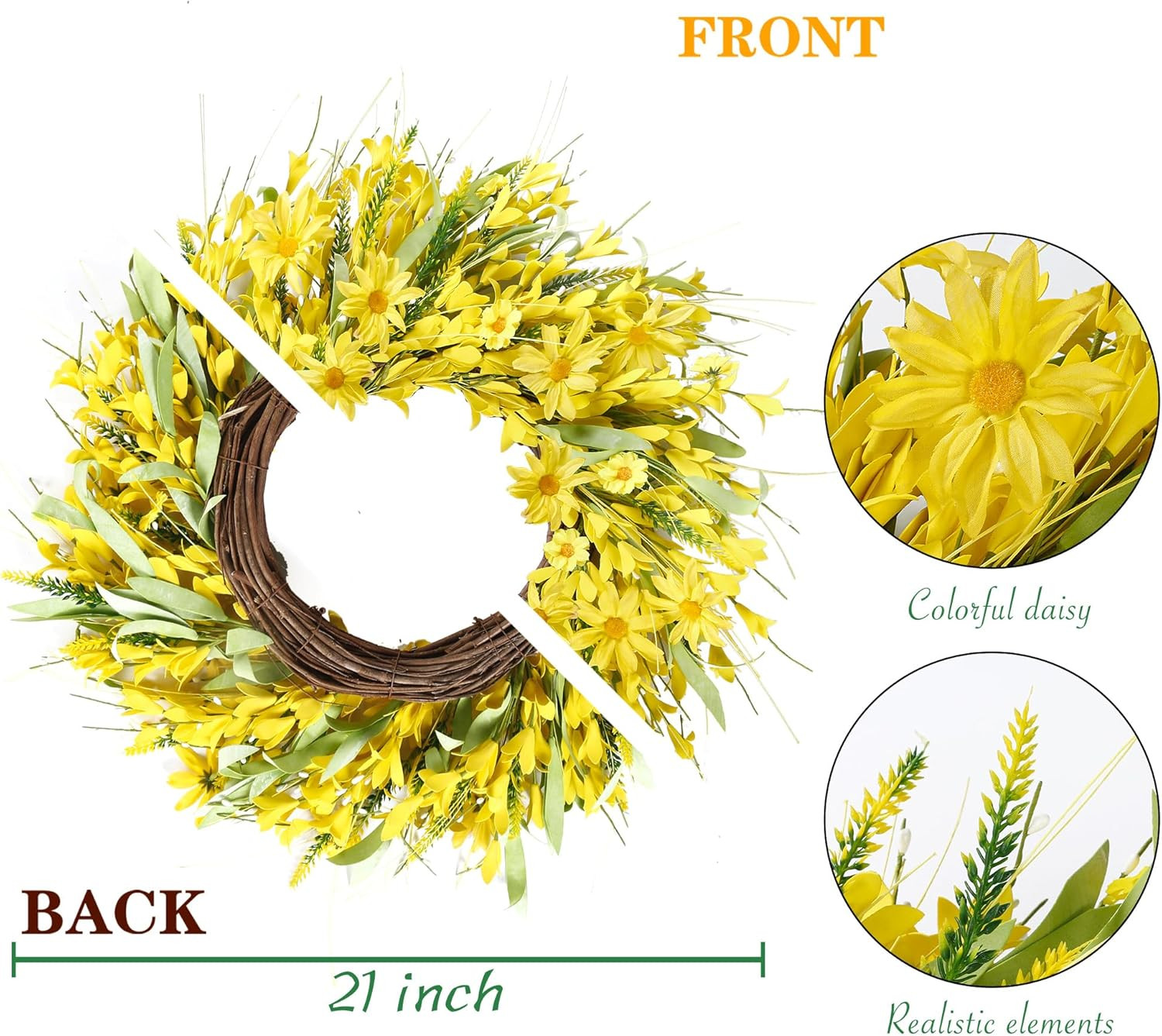 Sggvecsy Spring Wreaths for Front Door 21 Inches Artificial Forsythia Flower Wre