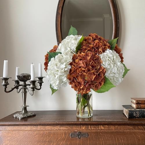 YalzoneMet 4 Pcs 21 Inch Real Touch White Hydrangea Flowers
