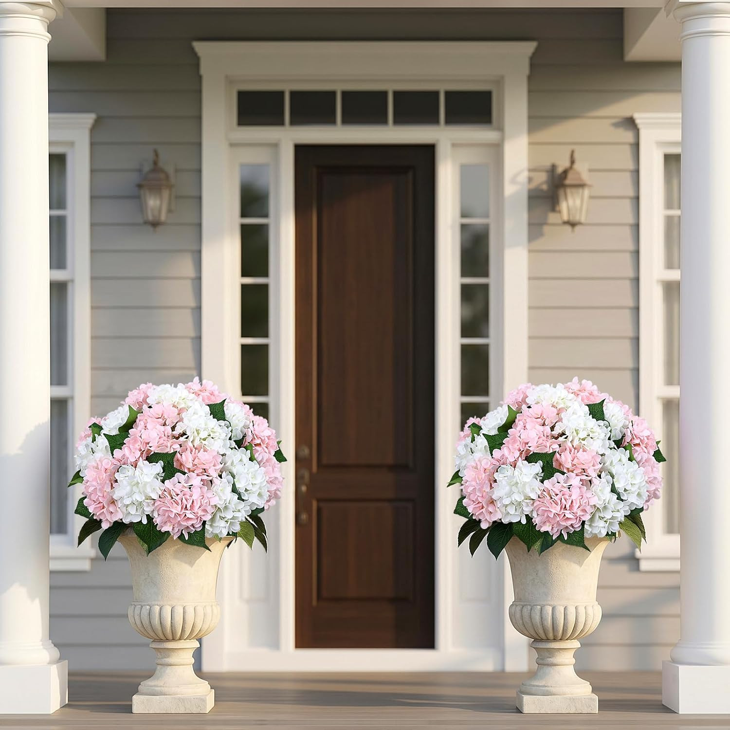 2 Sets 16″ Pink Hydrangea Artificial Flowers in Pots – UV Resistant Decor
