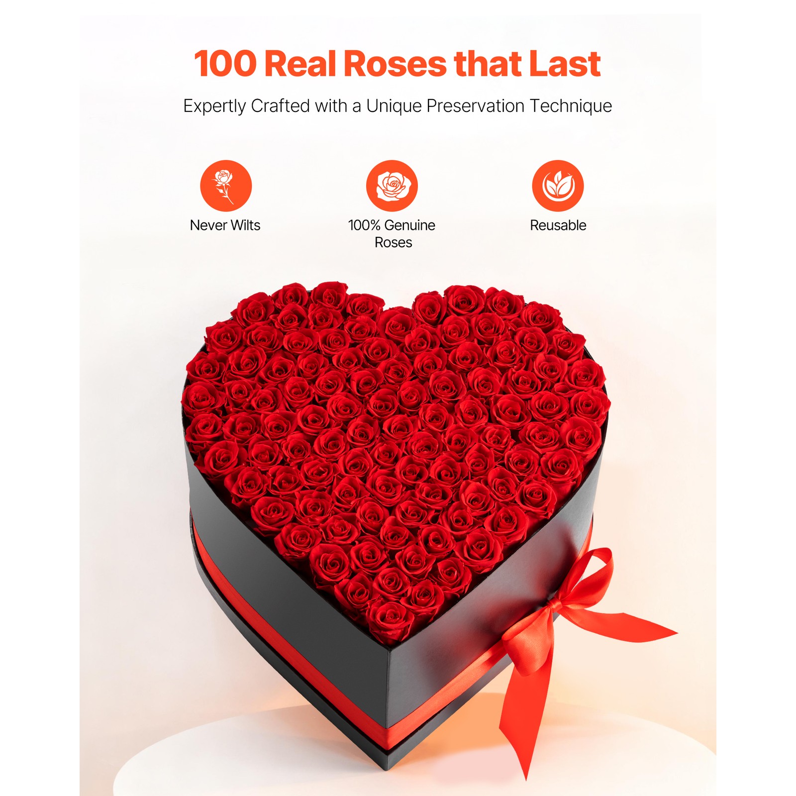 Uimoso Heart-Shaped Box with 100 Preserved Roses – Eternal Red Bouquet
