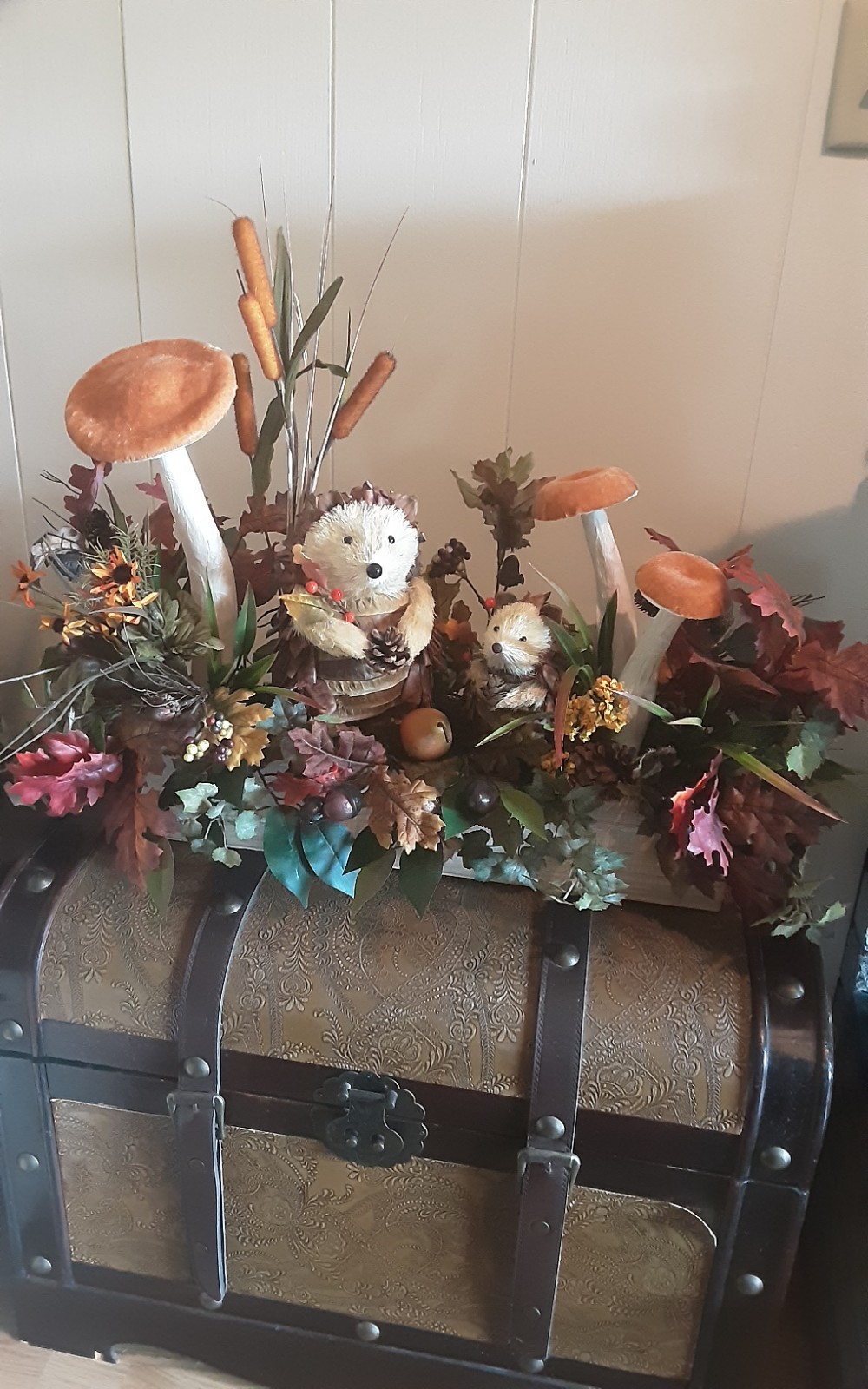 Fall Decoration Autumn Centerpiece Hedgehog Display Handcrafted Leaf Arrangement