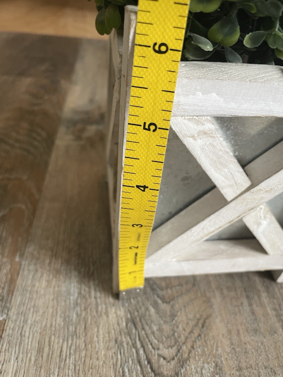 Faux Boxwood 8-9” Topiary in White Rustic Crate – Green