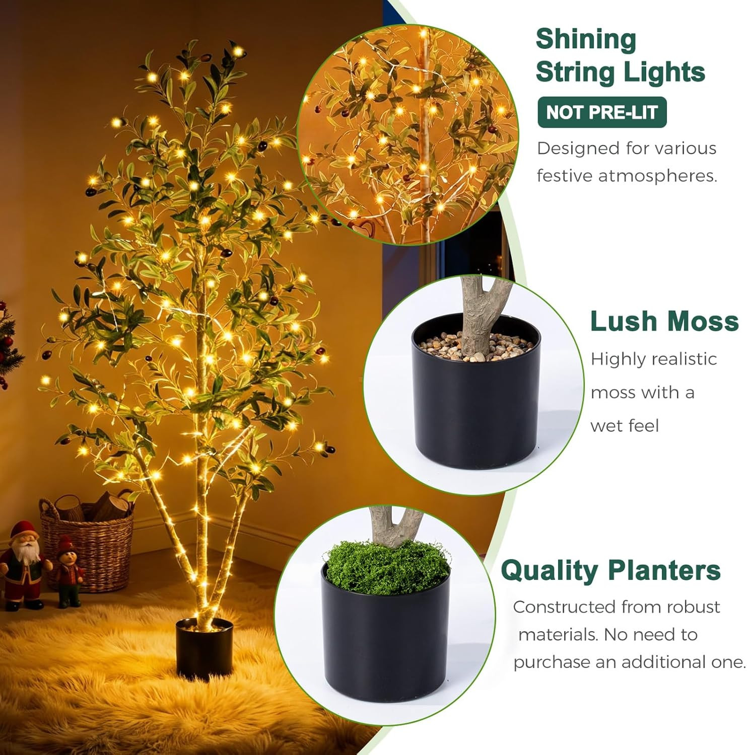 Olive Trees Artificial Indoor, 5FT Tall Faux Olive Tree with Moss and Planter, A