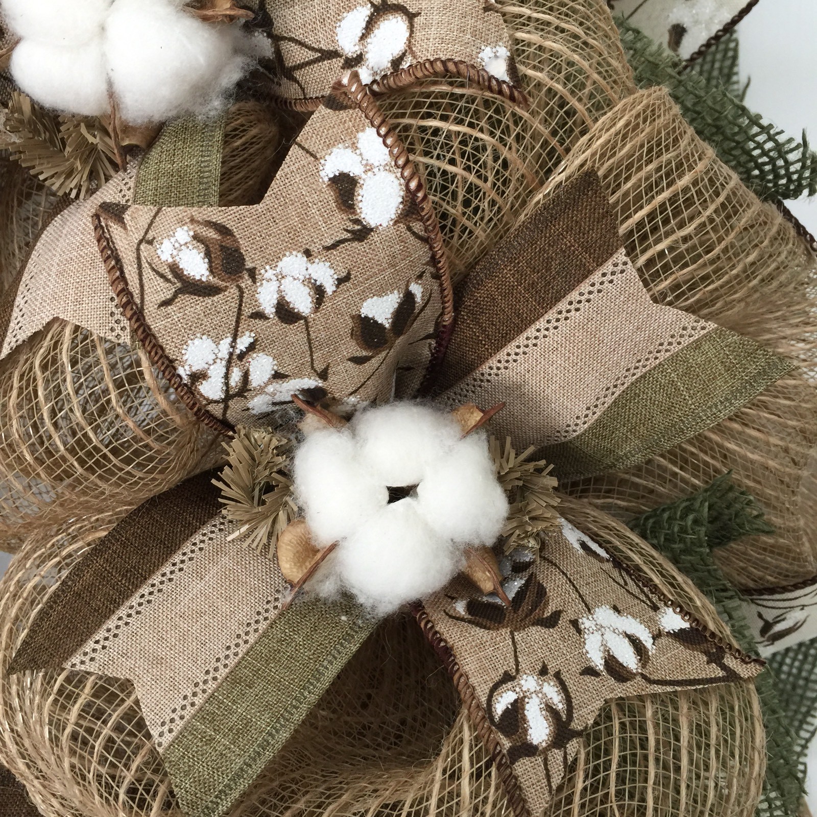 Southern Charm Cotton Blossom Burlap Deco Mesh Handmade Wreath