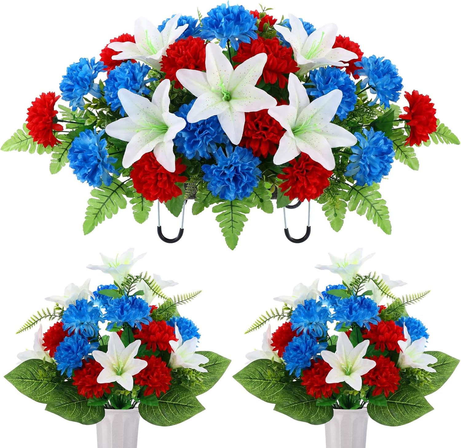 3 Pcs Artificial Cemetery Flower Saddles with Vase for Headstone Memorials