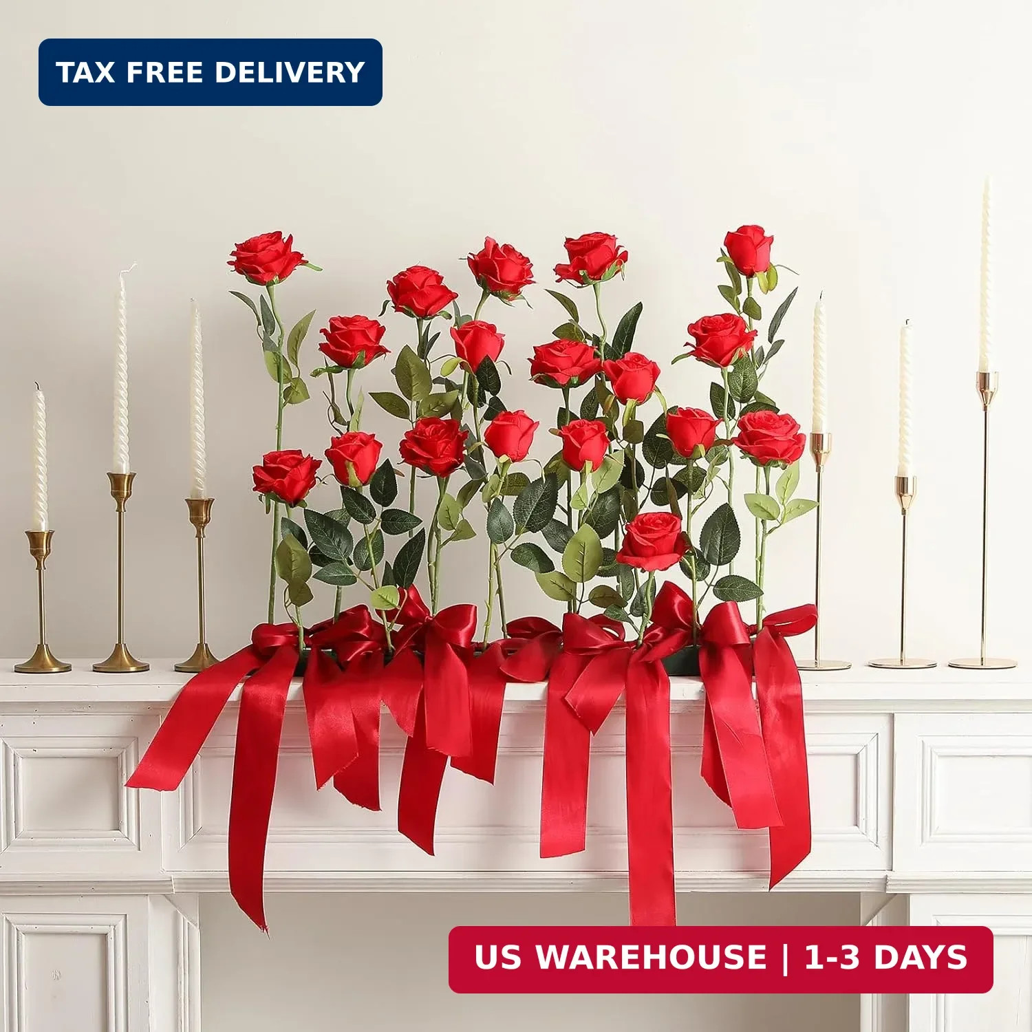 50PCS Artificial Silk Roses Flowers – Realistic Fake Roses in Bulk & Bouquet Lon