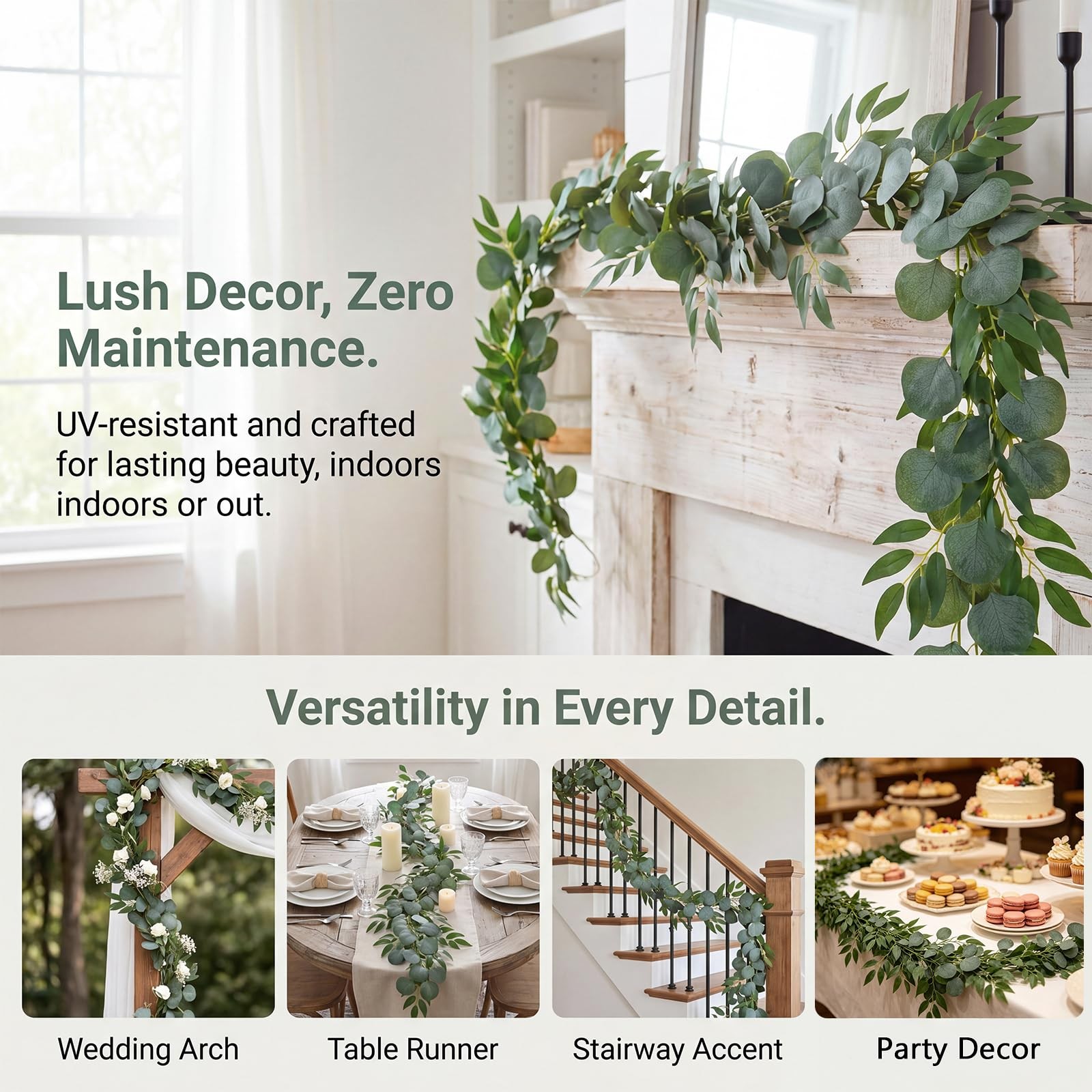 2 Pack 6.5Ft Greenery Garlands Fake Eucalyptus Vines with Willow Leaves for R…