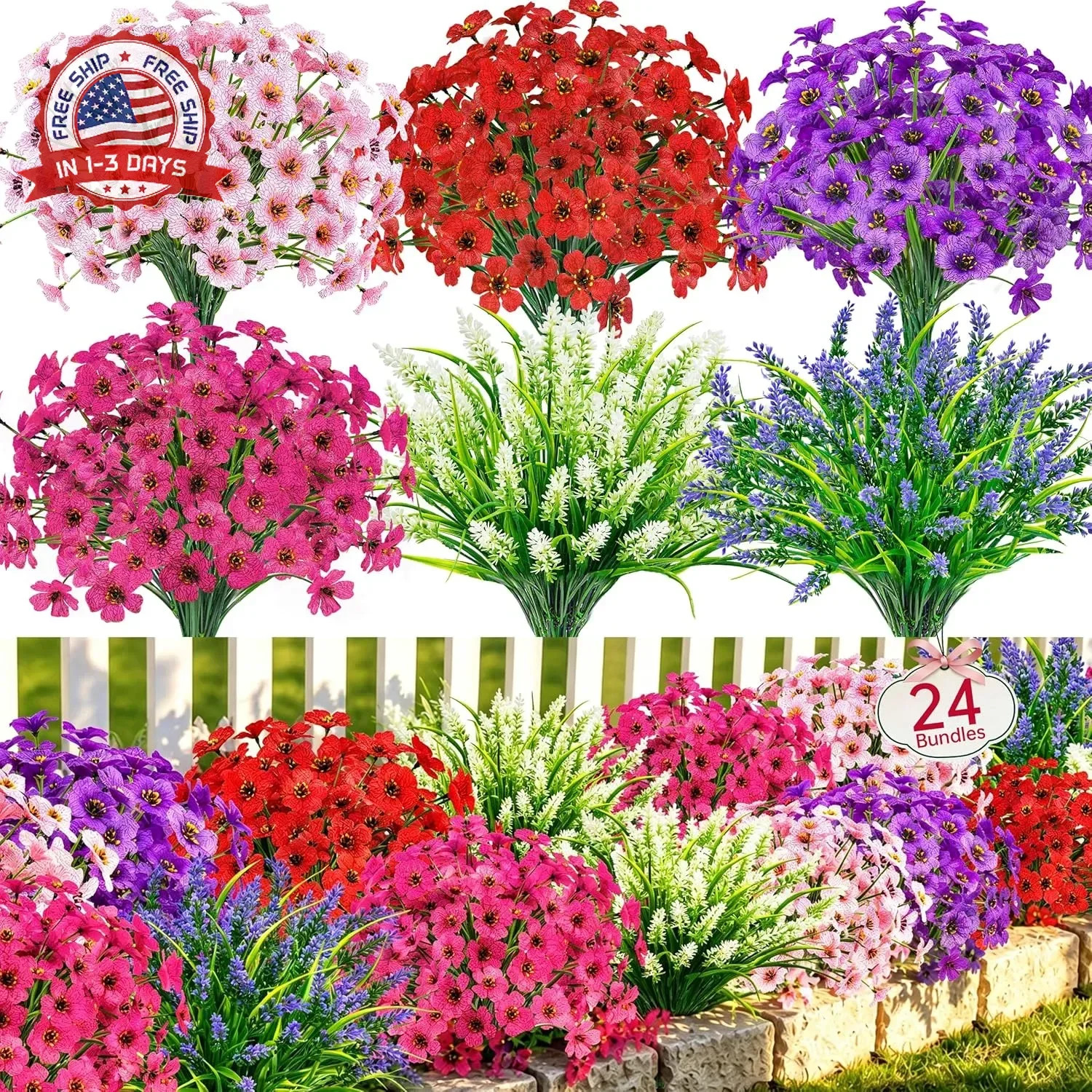 Artificial Flowers Outdoor UV Resistant Silk Plastic Spring Plants 4 Colors Bund