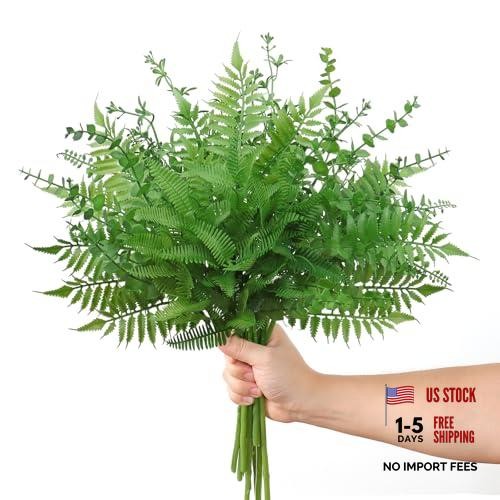 Mixed Eucalyptus Leaves StemsPCS, Artificial Plants Boston Fern 12 Fern-green