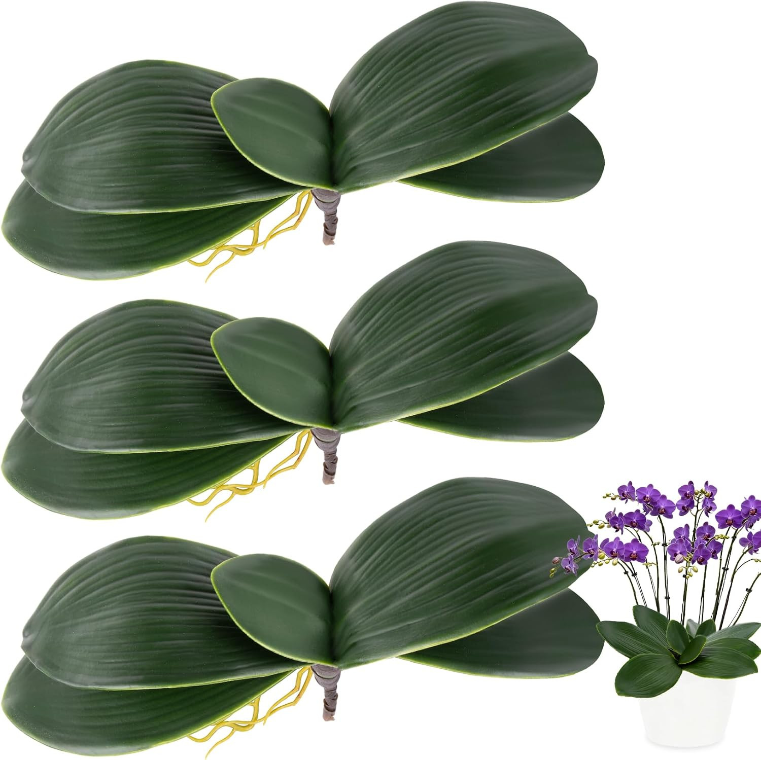 3PCS Artificial Orchids Leaves – Lifelike Fake Phalaenopsis Orchids Leaves with