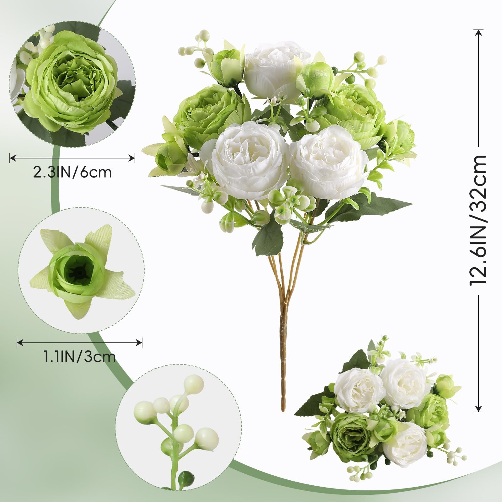 Peony Artificial Flowers 2 Bunches Silk Bouquets for Weddings & Home Decor