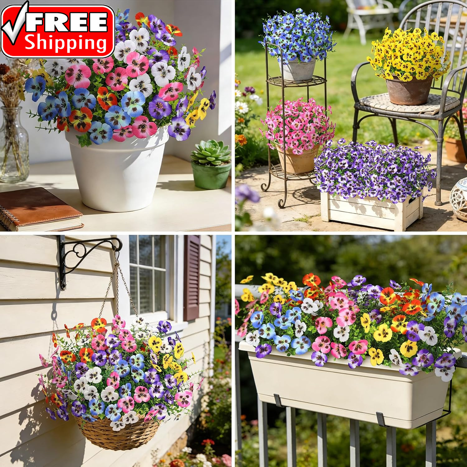 20 Bundles Artificial Pansy Flowers for Outdoors, Mixedcolor | Fake Pansies Silk
