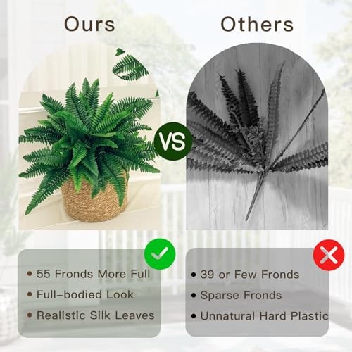 Artificial Boston Fern 2 Set Large 55 Branches Fake Ferns for 35″ 2pcs