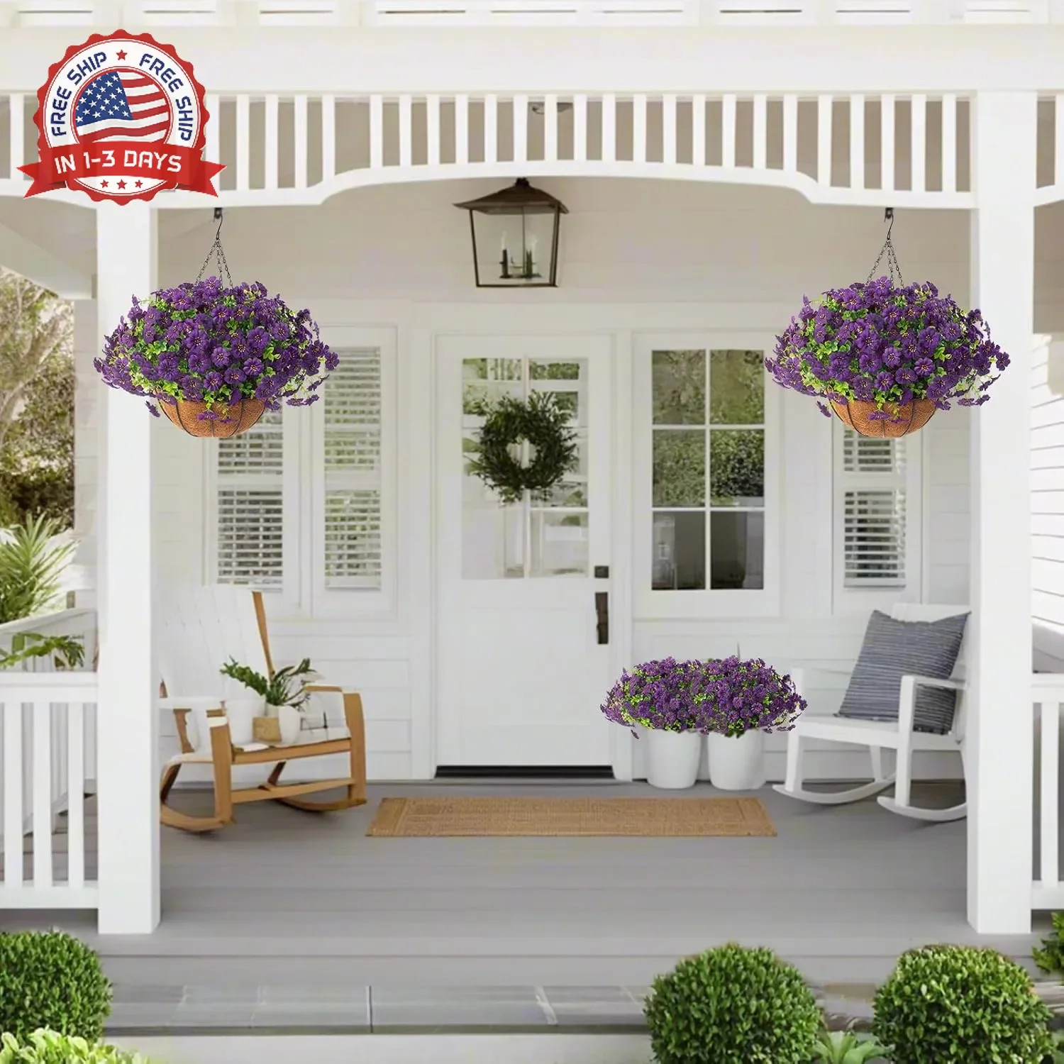 Hananona 2 Set Artificial Outdoor Flowers with Hanging Basket, 2 Hanging Planter