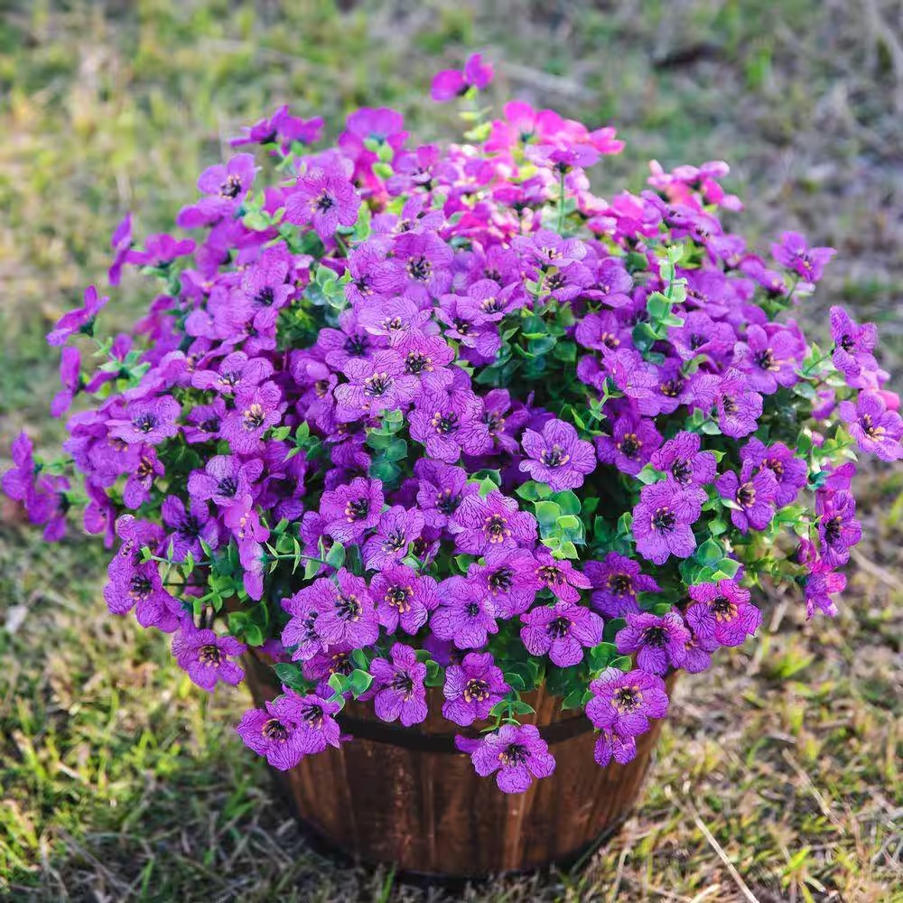 13.8 In. Bundles Purple Artificial Faux Flowers Silk Daisy with Eucalyptus