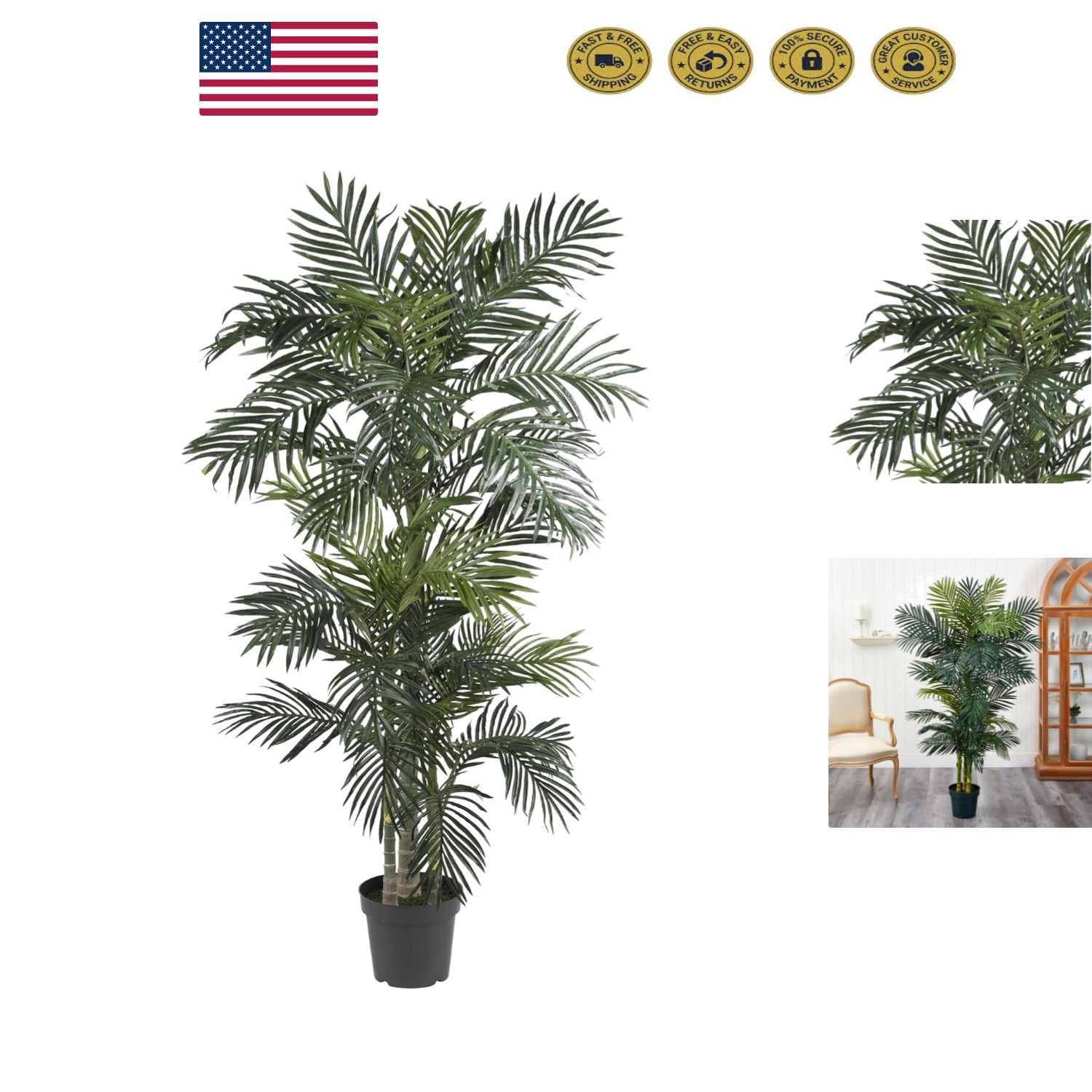 Low-Maintenance 6.5ft Indoor Palm Tree in Black Planter – Perfect for Home Decor