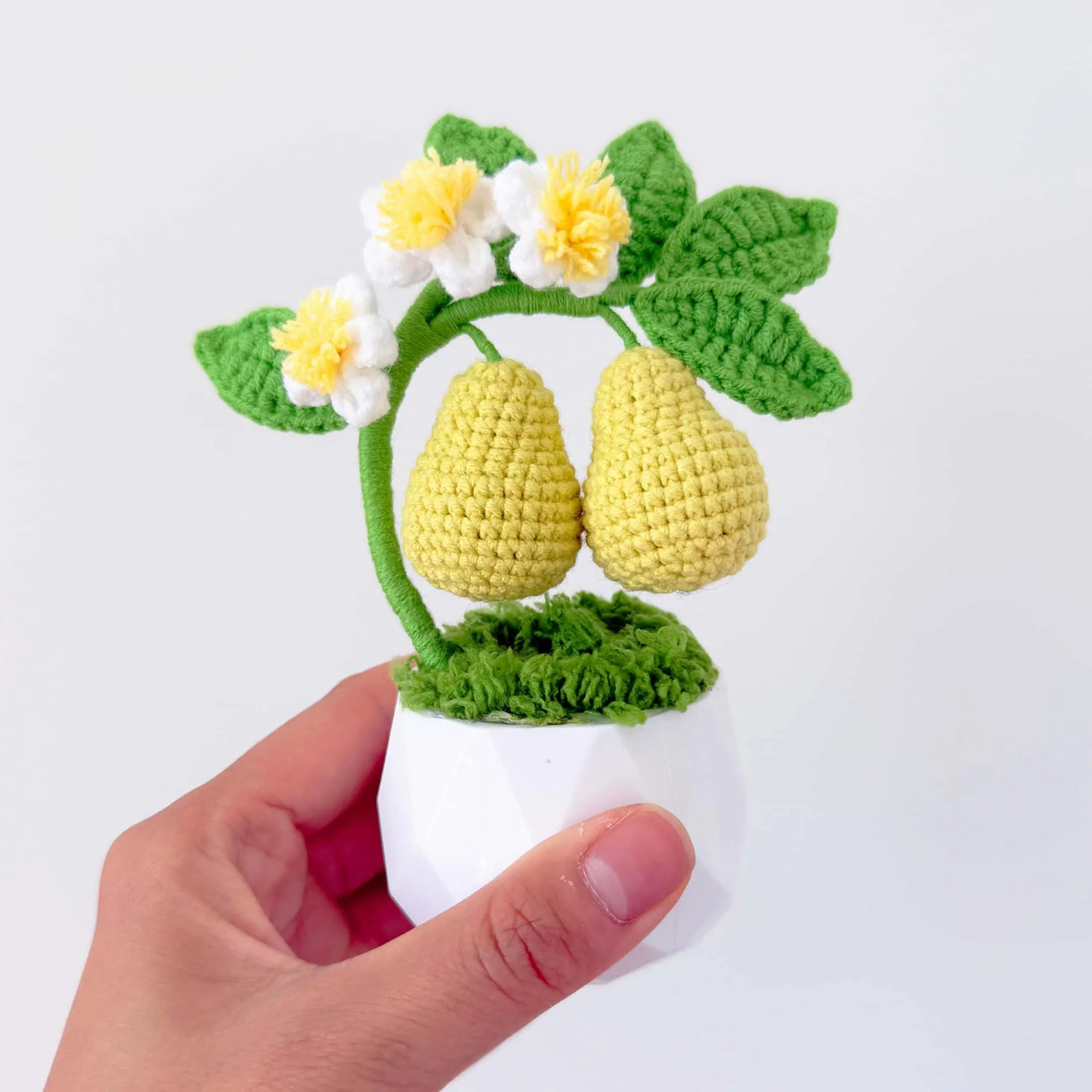 Handmade Crochet Pear Tree Pot: Whimsical Kitchen Decor