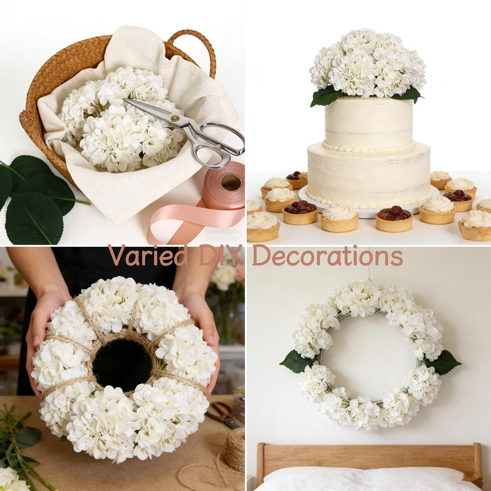 6pcs White Hydrangea Artificial Flowers Silk Fake Hydrangeas Faux Hydrangea F…