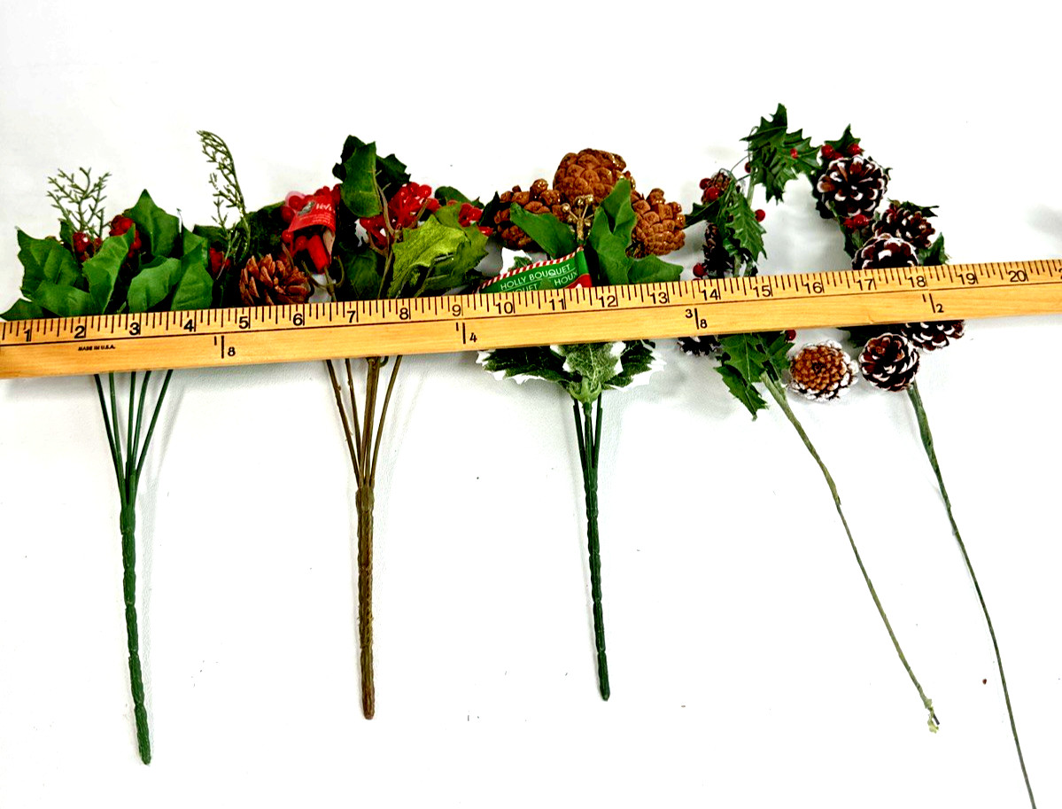 9 Christmas Floral Picks Sprays Holly Leaves Pinecone Red Berries Hobby Lobby +