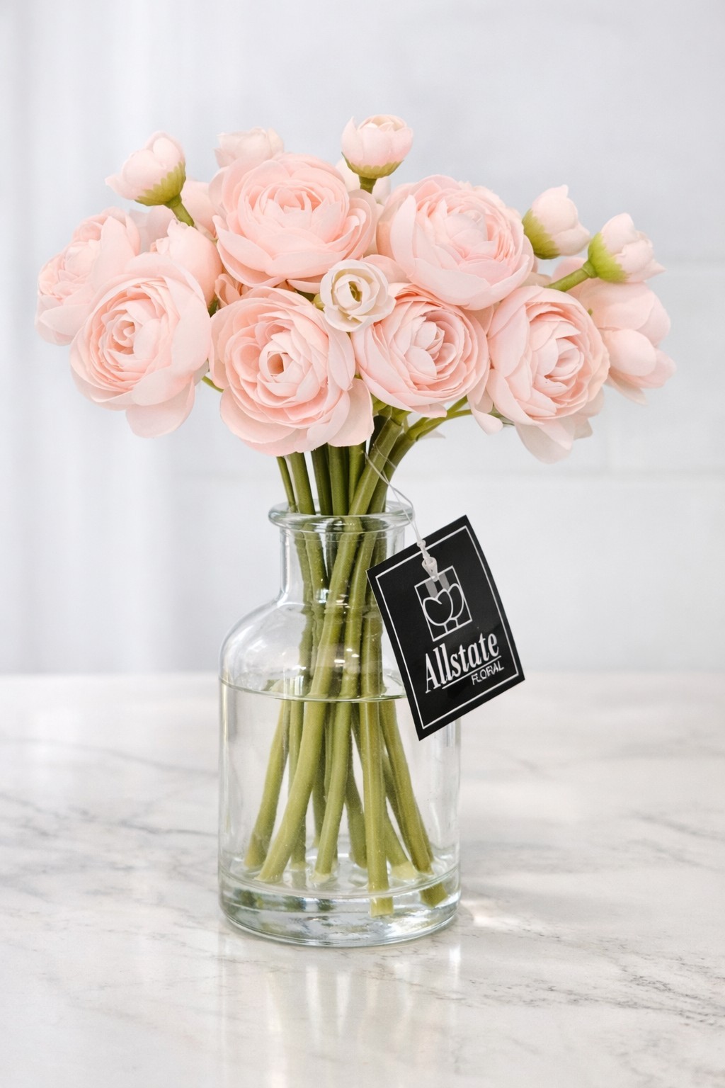 Allstate Floral Blush Pink Ranunculus Faux Flowers 10 Stems 10in Vase Decor