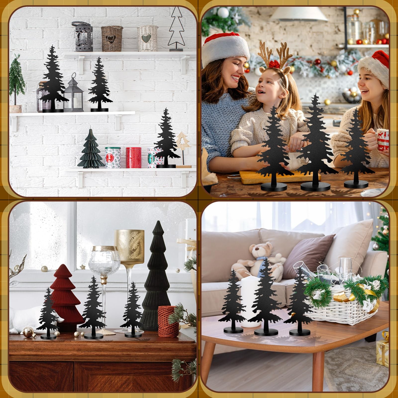 3 Pcs Metal Tree Tabletop Decor Black Metal Evergreen Tree Rustic Farmhouse T…