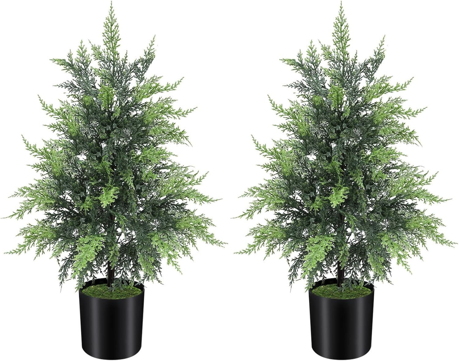 Realistic 2-Pack 2Ft Outdoor Faux Cedar Trees with Pot – UV Resistant Decor