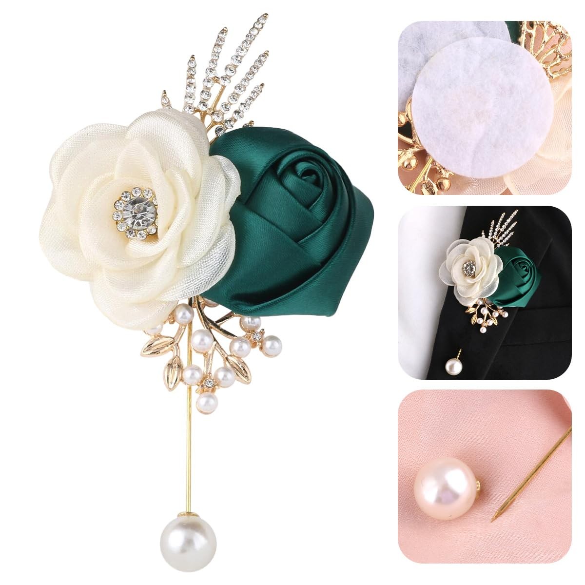 Emerald Green Rose Boutonniere For Men Groom Artificial Corsage Suit 6 PCS