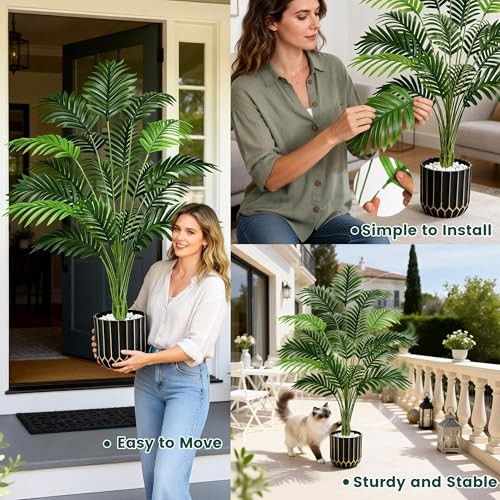 44″ Fake Palm Tree Artificial Tree Faux Plant for Indoor and 44in-Fake Palm