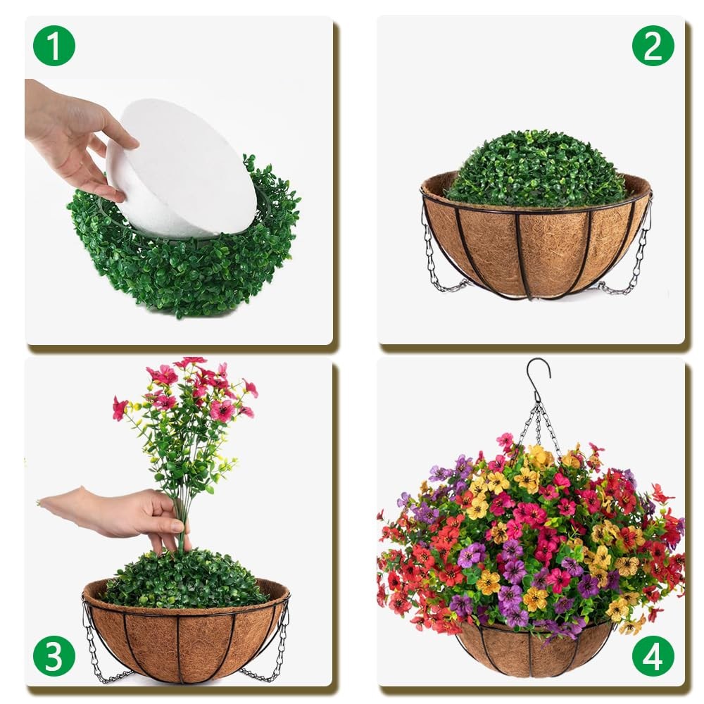 Artificial Outdoor Hanging Flower Basket Faux Silk UV Resistant Spring Summer…