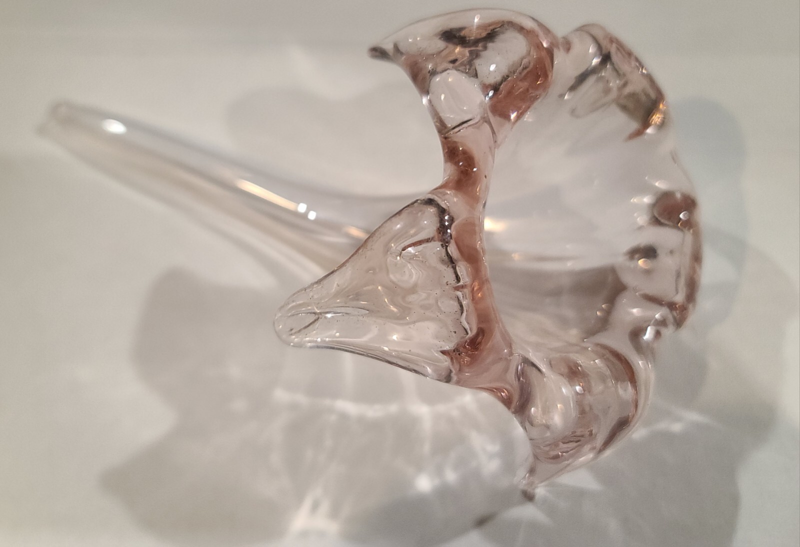 Vintage Antique Pink Art Glass Flower Lily On Stem Hand Blown 7” Bud Vase Starts