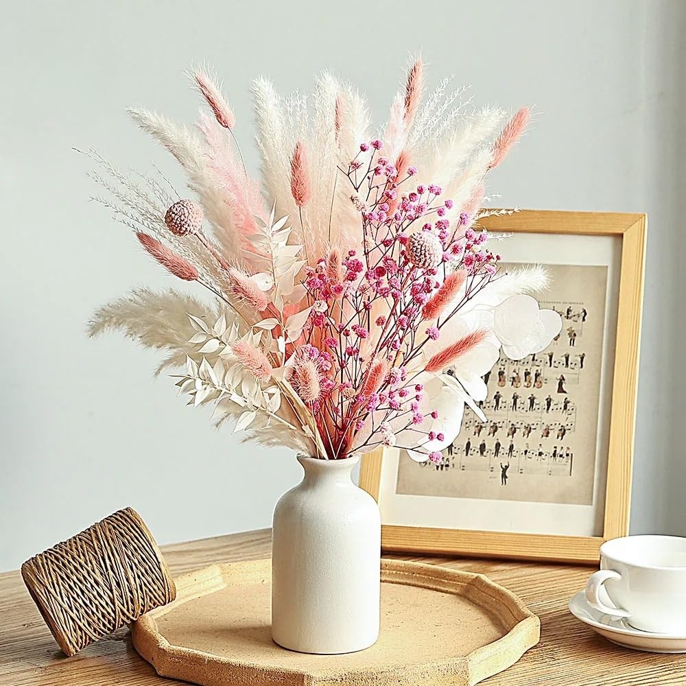 17 Inch Pink Dried Flower Bouquet Natural Pampas Grass Baby Breath Blush