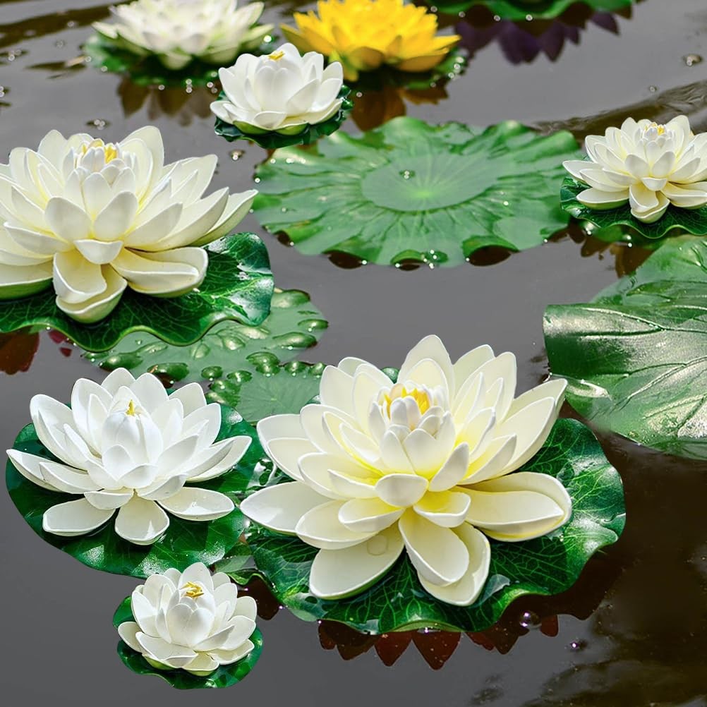 9PCS Artificial Floating Foam Lotus Flowers with Artificial Lotus Leaves: Lil…