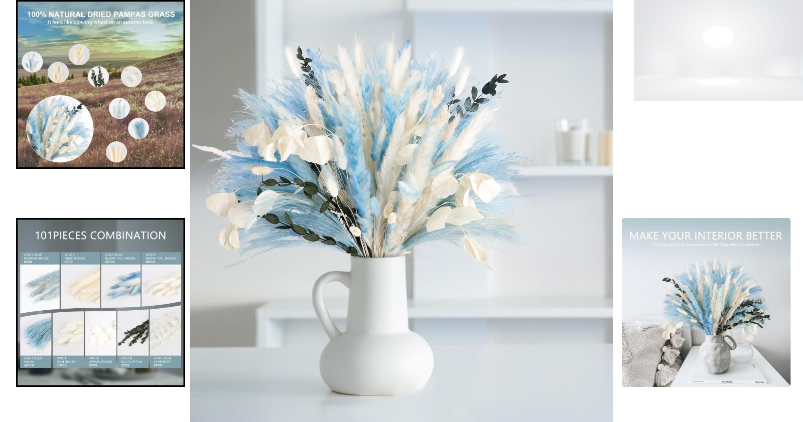 Pampas Grass Decor 101pcs Blue Dried Flowers Boho Indoor Wedding Beach Theme DIY