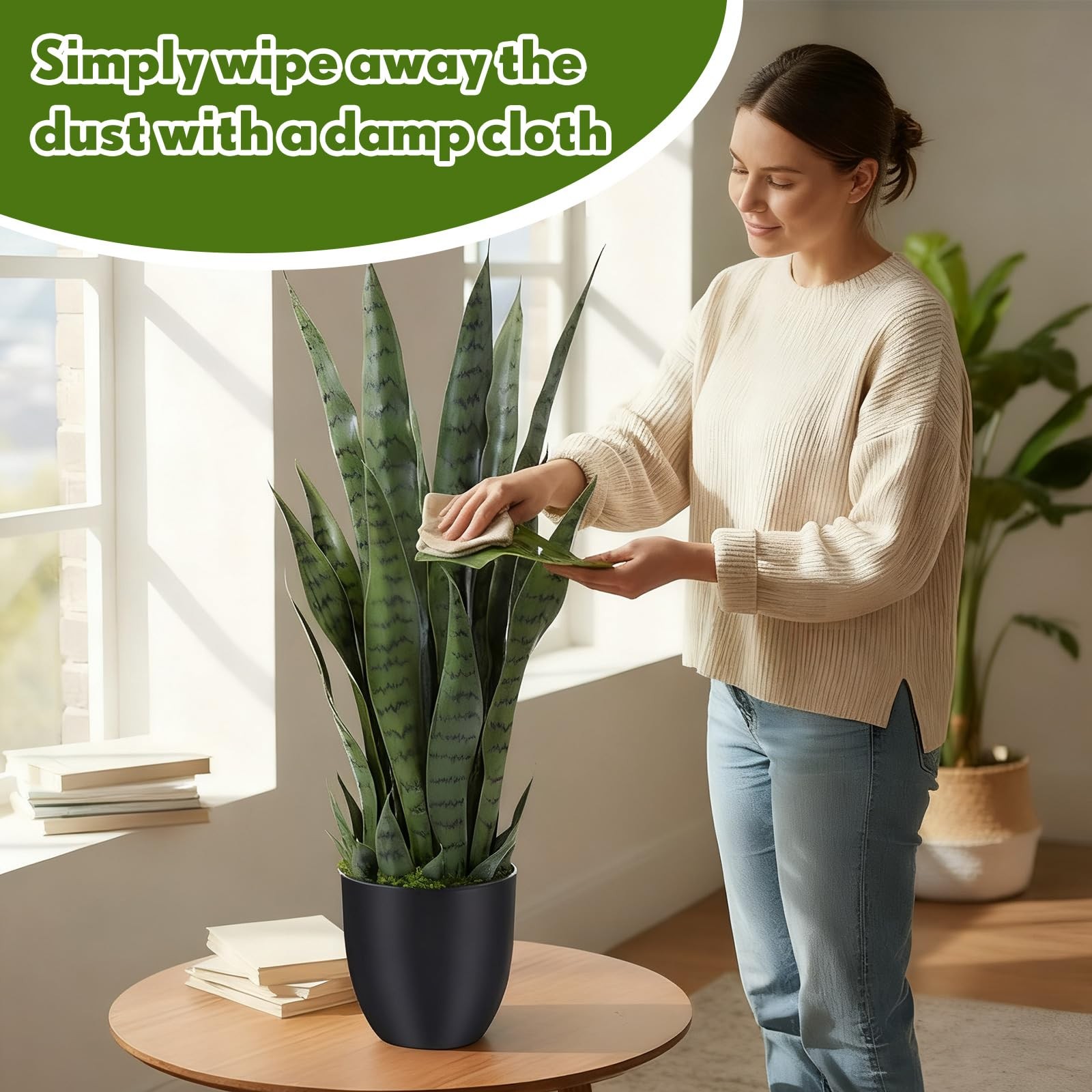 Giegxin Artificial Snake Plant 28″ Faux Sansevieria Plants Indoor Outdoor wit…