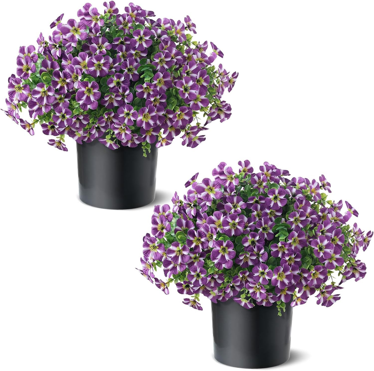 2 Set of Artificial Morning Glory & Eucalyptus Topiary Trees – Faux Silk Flower