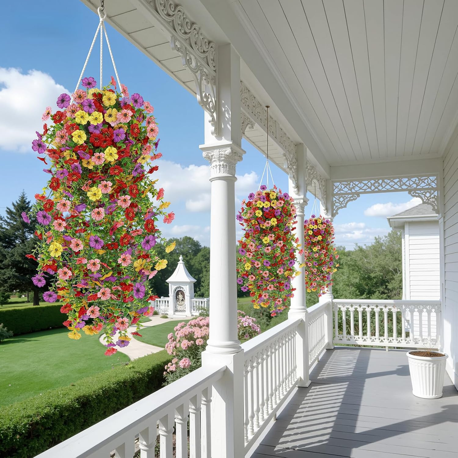 4PCS Artificial Fake Hanging Flowers for Outdoor Spring Decoration, UV Resistant