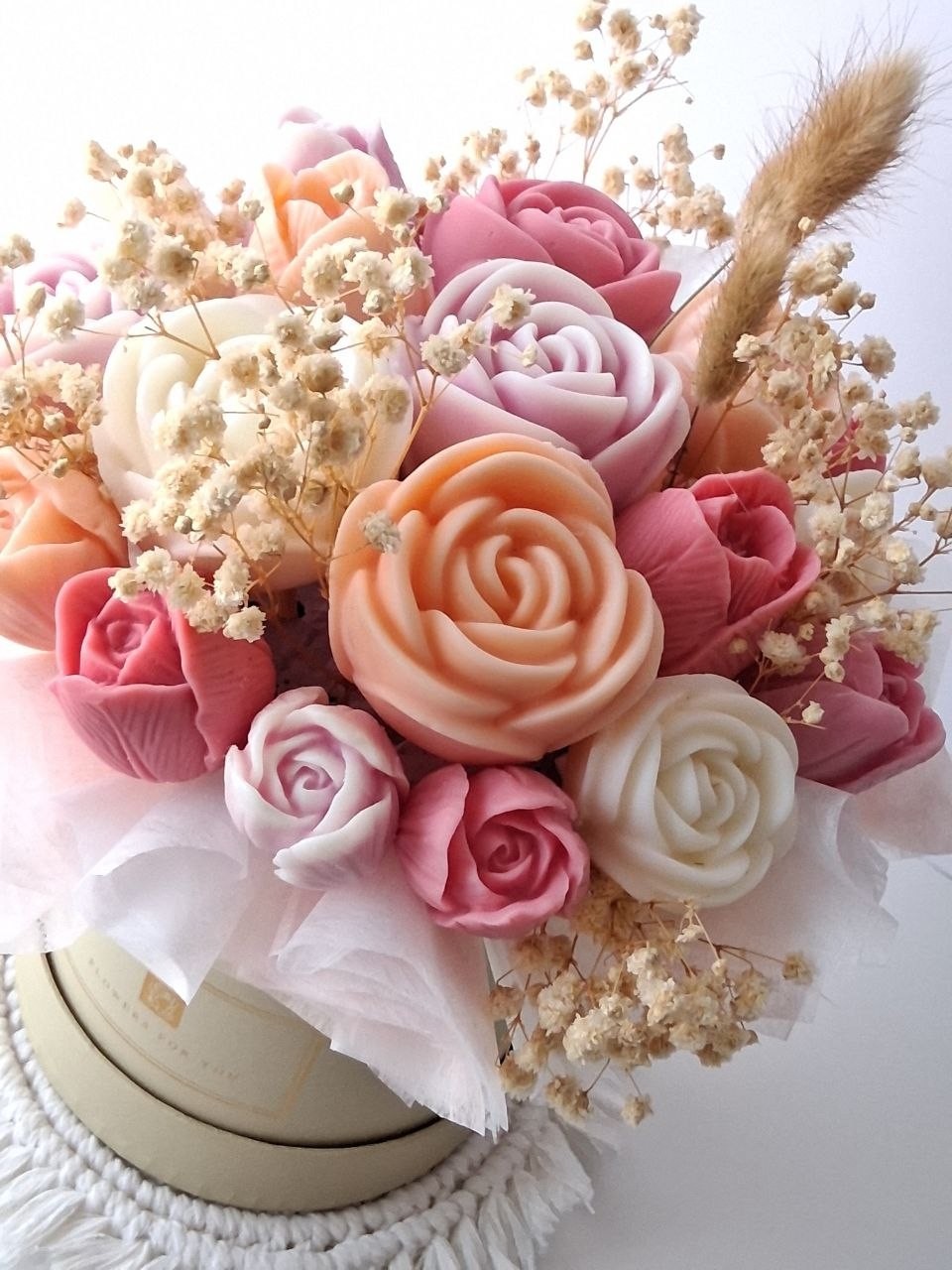 Handmade Wax Rose & Tulip Flower Bouquet Arrangement Home Decor Centerpiece