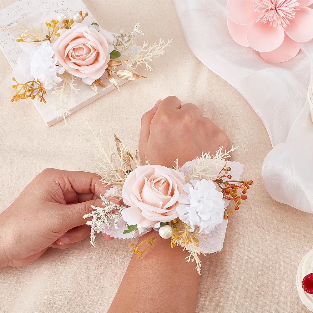 2 PCS Artificial Rose Flower Wrist Corsage Groom Boutonniere Wedding Prop