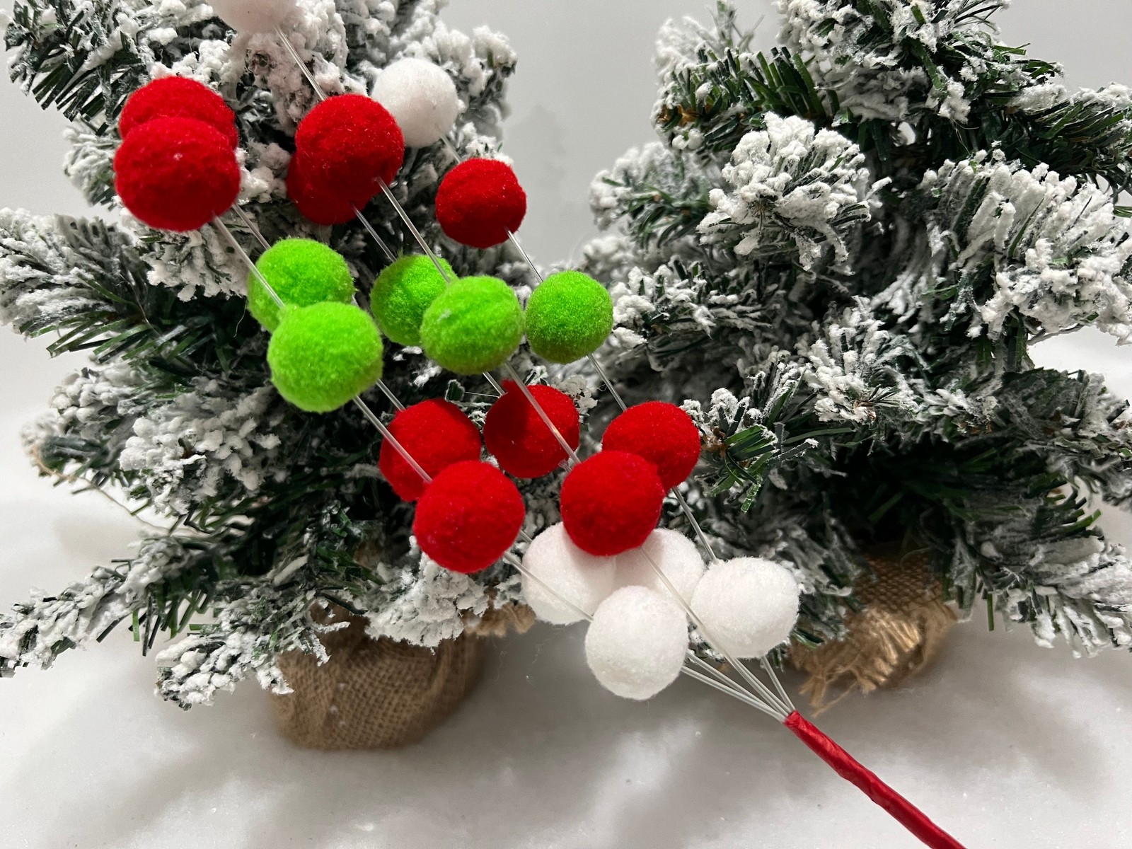 Red Green and White Pom Pom Pick Christmas Tree Stem Holiday Craft Supplies