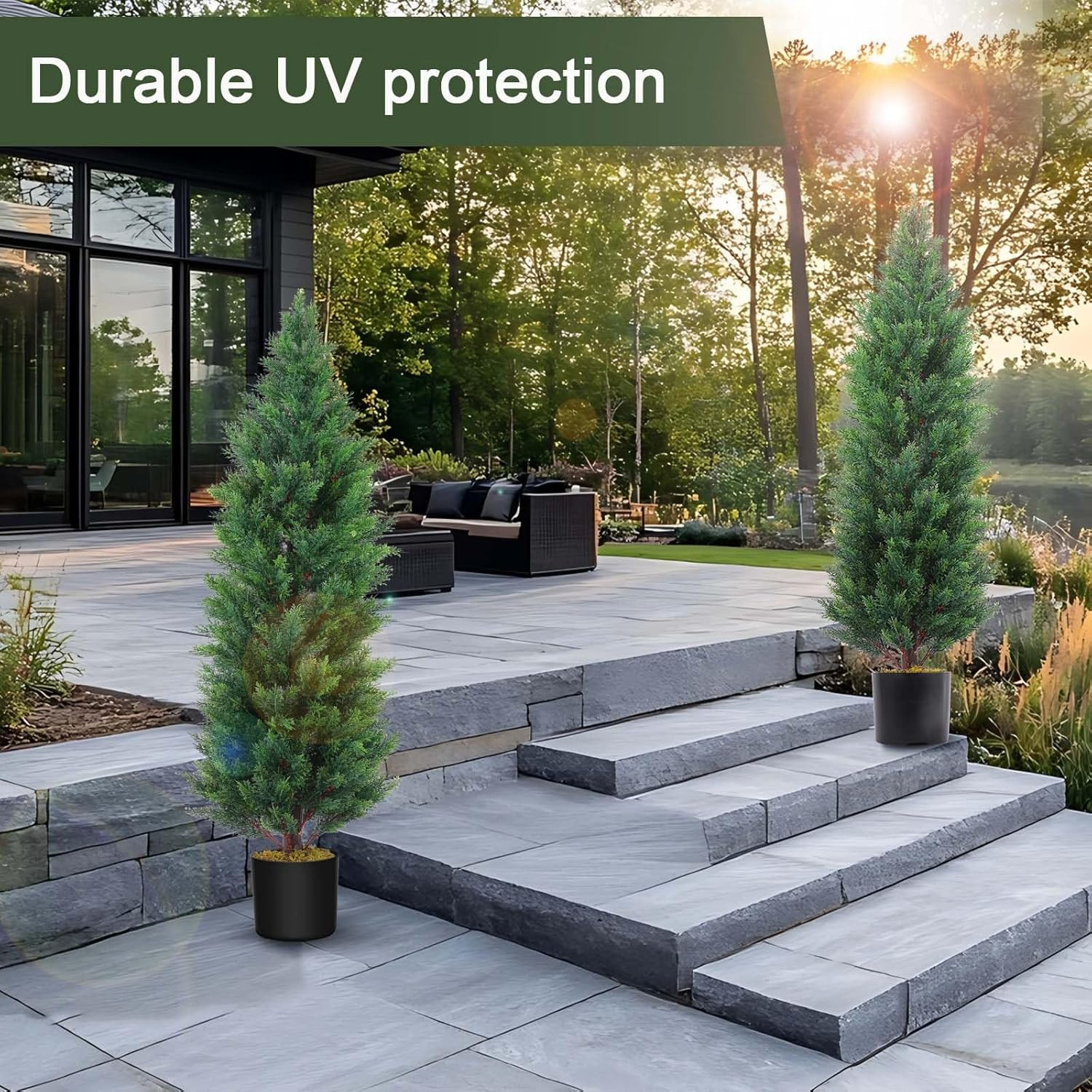 2 Pcs 4 Ft Artificial Topiary Cedar Trees, Outdoor Faux Pine Shrubs, Realistic F