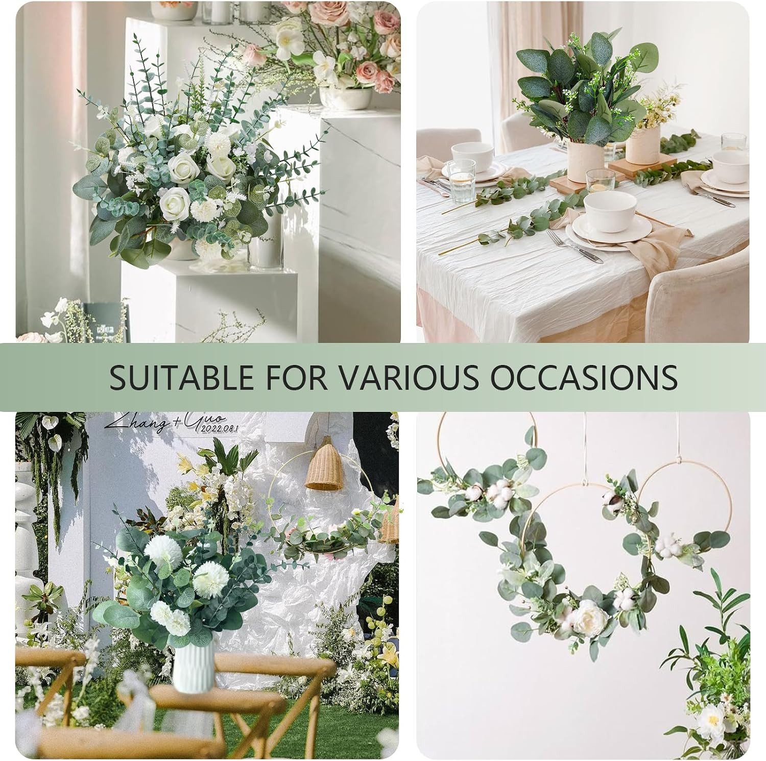 110 Pcs 7 Kinds Mixed Artificial Eucalyptus Stems, Fake Greenery Stems Silver Do