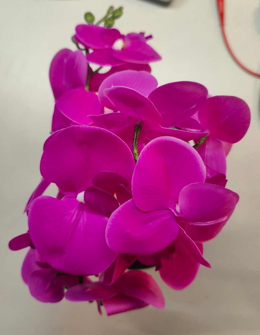Artificial Orchid Flower with Vase Purple flower and Gold round Vase, 14″ Tall