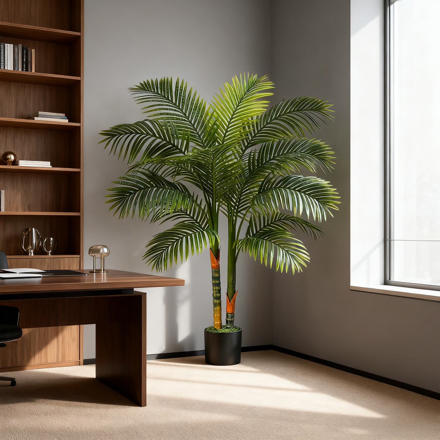 NOVAROOT 6FT Double Trunk Golden Cane Artificial Palm Tree Home Decor
