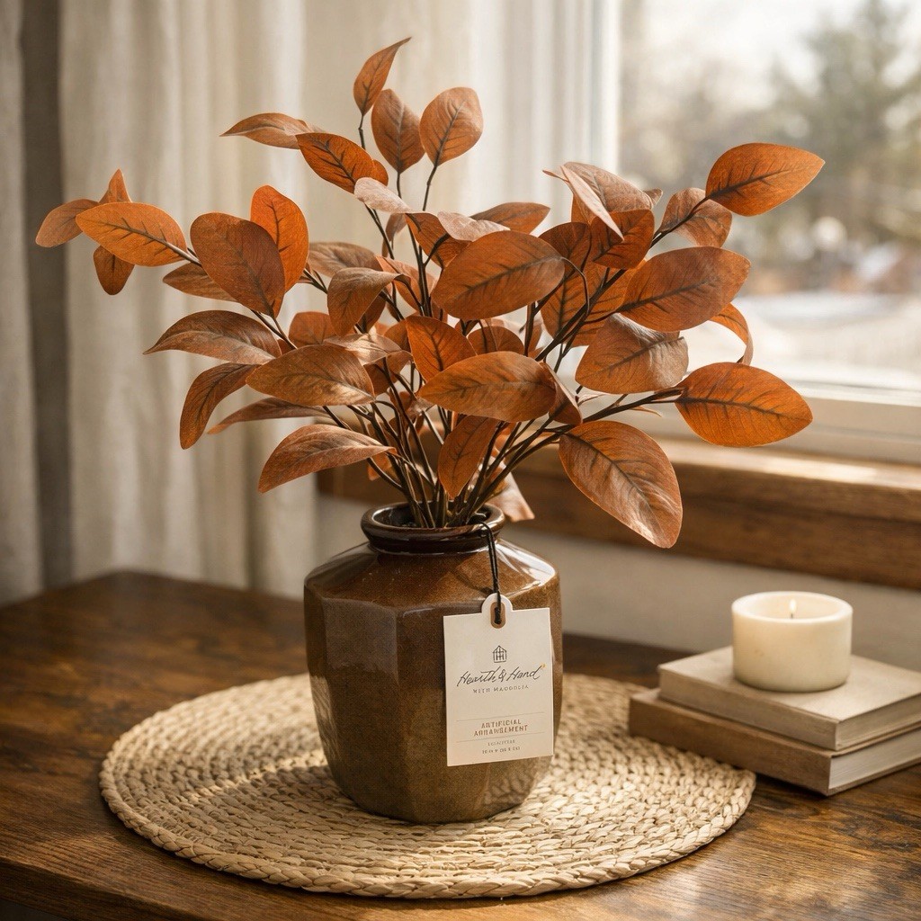 Hearth & Hand Magnolia Artificial Eucalyptus Arrangement Brown Vase 22” Farmhous