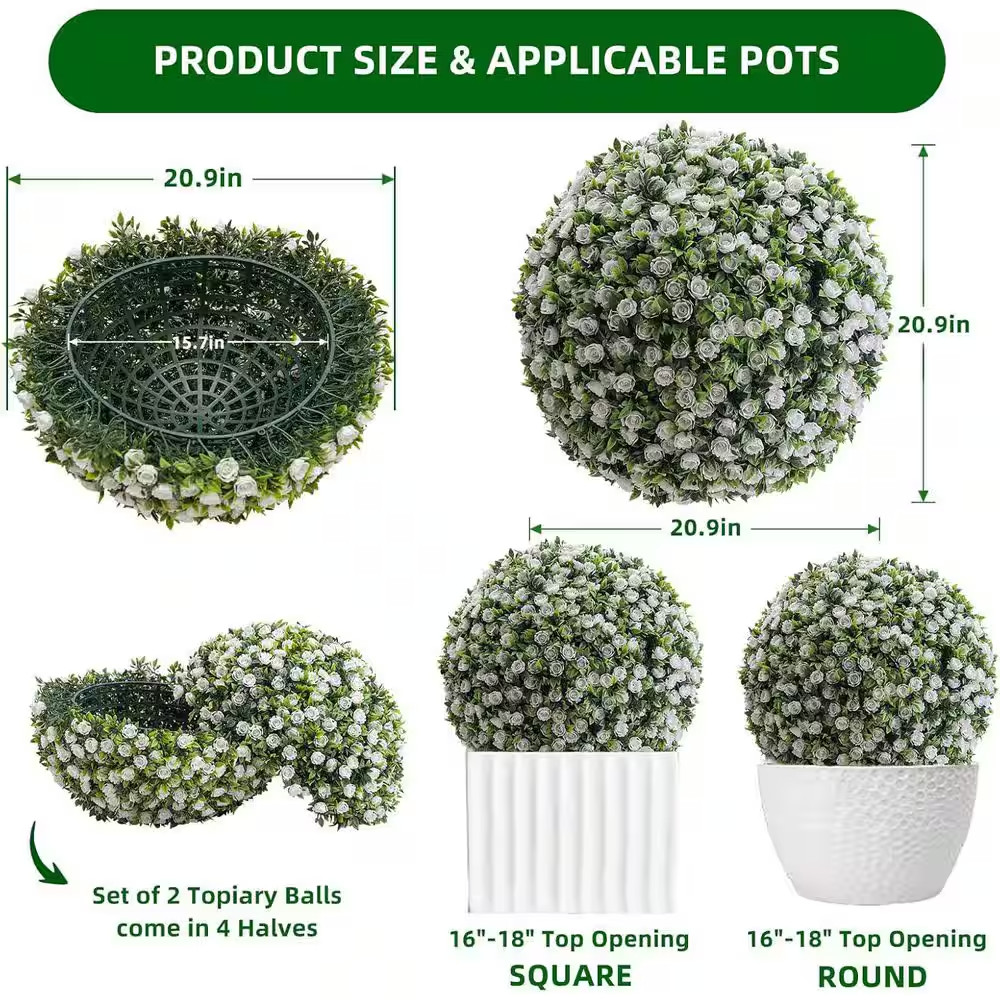 1.8 FT 2PC Artificial Topiary Flower Balls,Hanging Grass Ball for Home Wedding D