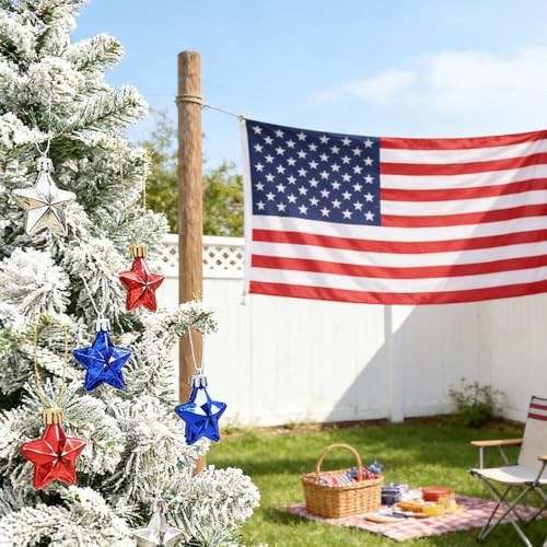 24 Pcs Mini Star Ornaments 4th of July Patriotic Hanging for Tree, Memorial