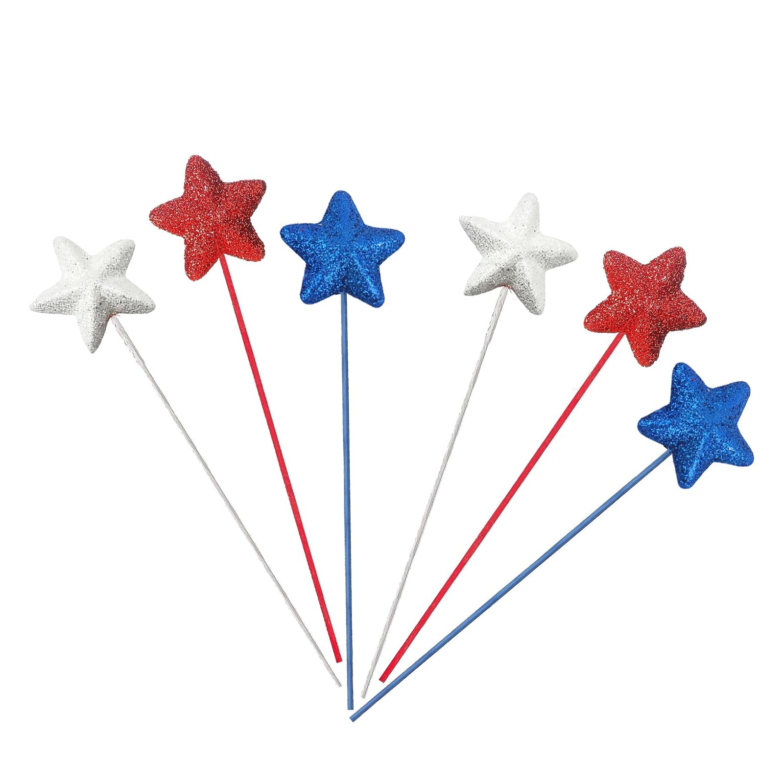 18 Pieces Glitter Star Foam Stem Sticks Red White and Blue Artificial Stems F…