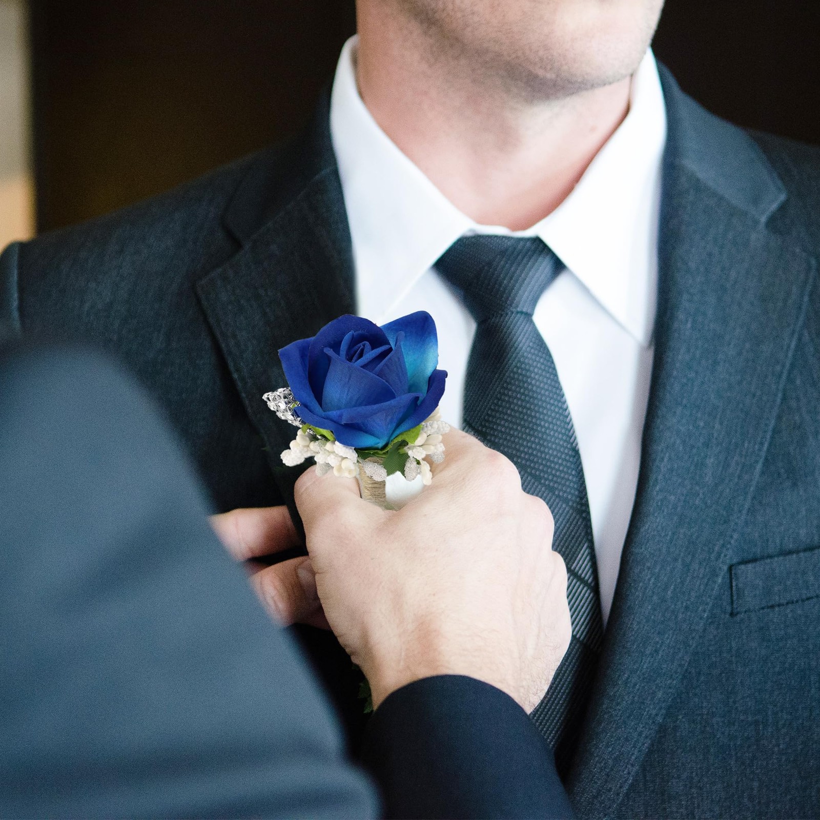2 PCS Blue Corsage Boutonniere Set Wristlet Prom Decor Men Wedding Flowers