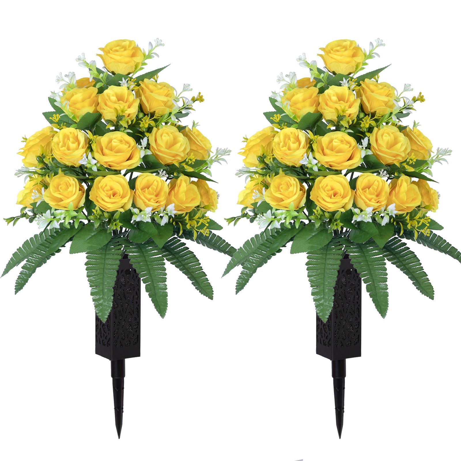 2 Sets of Artificial Cemetery Flowers， Outdoor Grave Decorations Roses